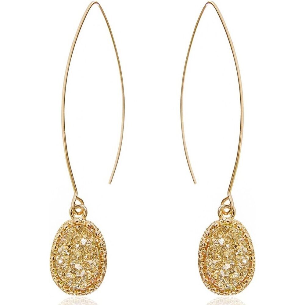 Women's Simulated Druzy Dangly Threader Earrings Gold Long Simple Boho Hoop
